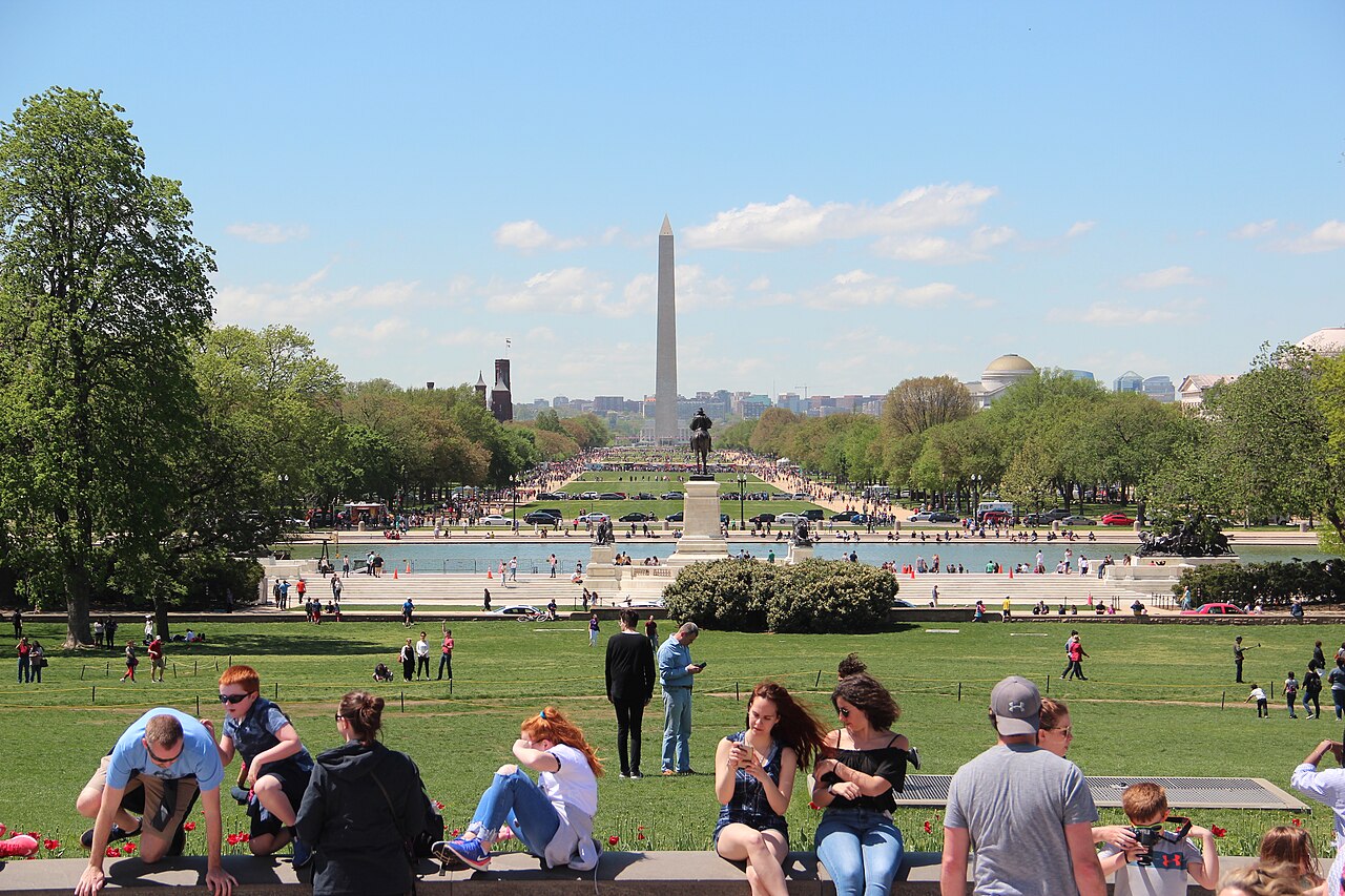 The National Mall in Washington, DC, viewed from the Capitol towards the Washington Monument.